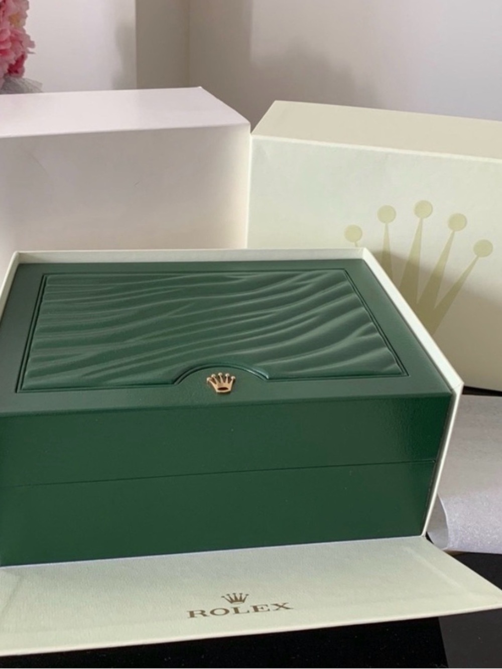 Rolex Dark Green Watch Box with Gold Crown Accent